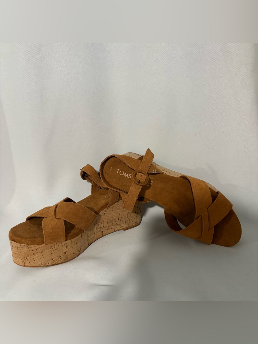 TOMS Tan Suede Cork Wedge Sandals Excellent condition